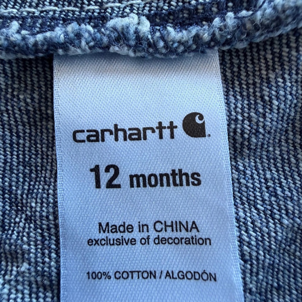 Carhartt Baby Girls Denim Overalls Flower Embroidery 12 Months - Picture 7 of 10